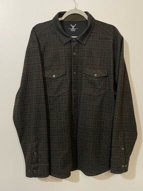NICOBY Men’s Plaid Flannel Button Up Shirt Outdoors Pockets Sz XXL Dark Green